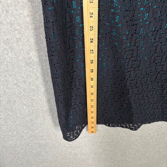 Tahari Dress 14 Navy Turquoise Lace‎ Sheer Mod Career Church Southern 50s Preppy - Picture 7 of 15
